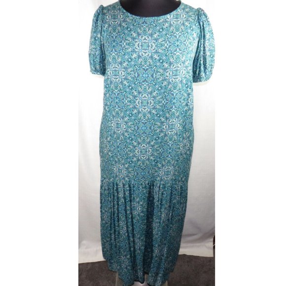 Terra & Sky Blue Floral Vine Print Short Sleeve Maxi Dress Plus Size 14W - Picture 2 of 11